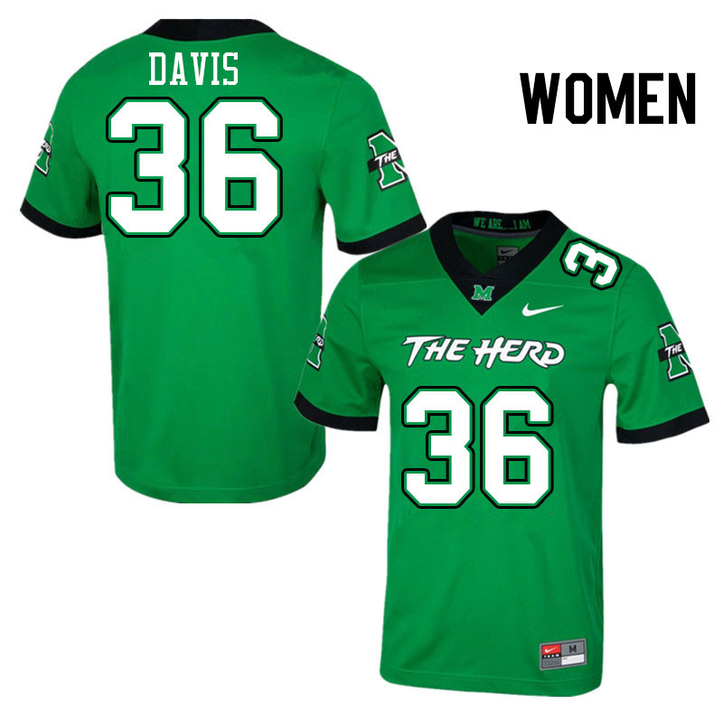 Women #36 C.J. Davis Marshall Thundering Herd College Football Jerseys Stitched Sale-Green